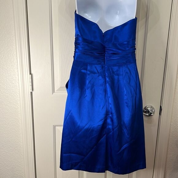 David’s Bridal Sz 8 Cobalt Blue Mini Prom Evening Formal Dress Pockets Strapless - Picture 5 of 6